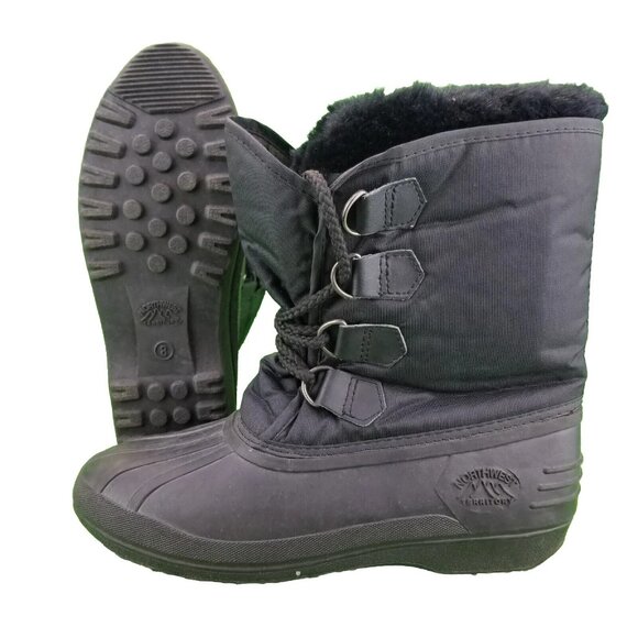 ✅NORTHWEST TERRITORY INSULATED WINTER SNOW BOOTS BLACK SIZE 8 FAUX FUR REMOVABLE - Picture 2 of 11